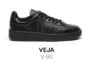VEJA Men's V-90 Leather Sneakers in Black