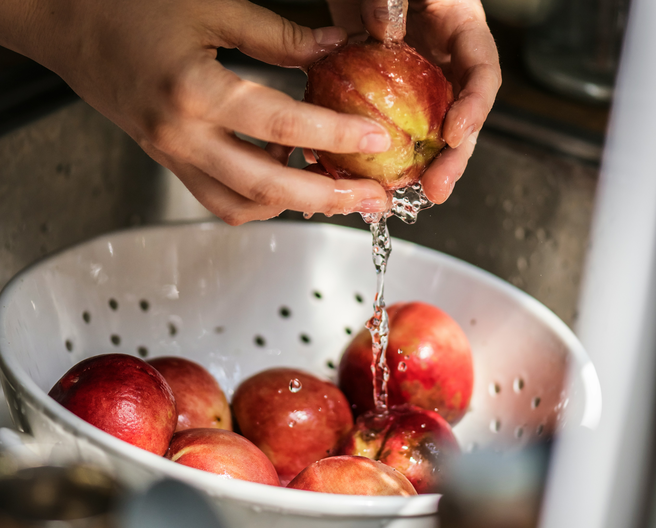 Wash produce thoroughly under running water.