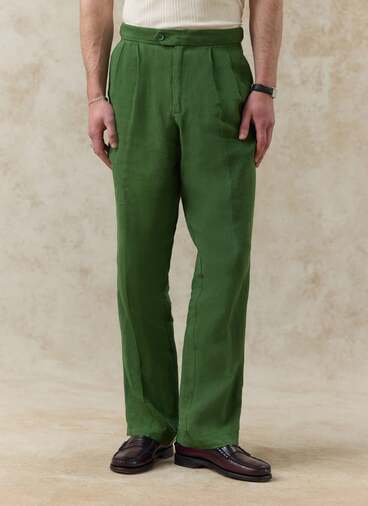 Pleated Tailored Trousers | Linen | Forest