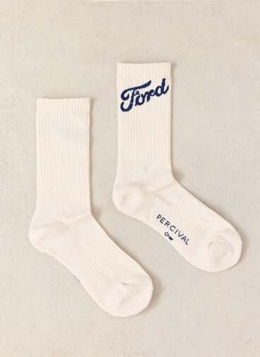 Jacquard Socks | Ford x Percival | Cream with Blue