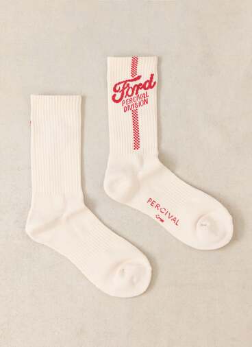Checkerboard Jacquard Socks | Ford x Percival | Cream with Red