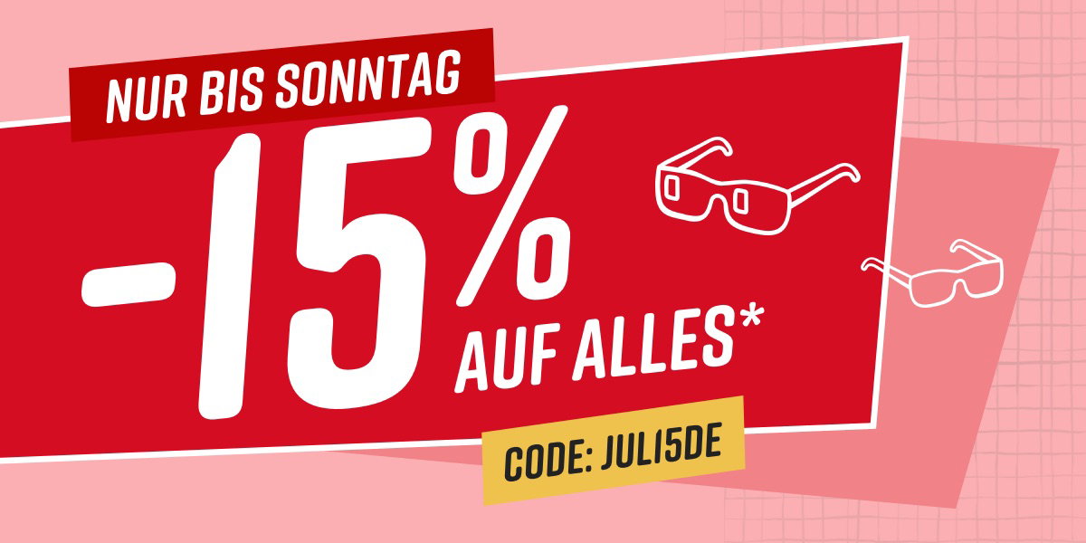 15% auf Alles* mit dem Code JUL15DE. Aktion gültig bis 26.07.2026 und ab einem Mindestbestellwert in Höhe von 25,- €. Bitte beachten Sie die weiteren Einlösebedingungen im unteren Teil des Newsletters (*-Text). Bild oder Schaltfläche darunter anklicken, um in den Shop zu gelangen >