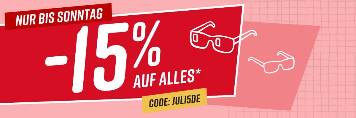 15% auf Alles* mit dem Code JUL15DE. Aktion gültig bis 26.07.2026 und ab einem Mindestbestellwert in Höhe von 25,- €. Bitte beachten Sie die weiteren Einlösebedingungen im unteren Teil des Newsletters (*-Text). Bild anklicken, um in den Shop zu gelangen >