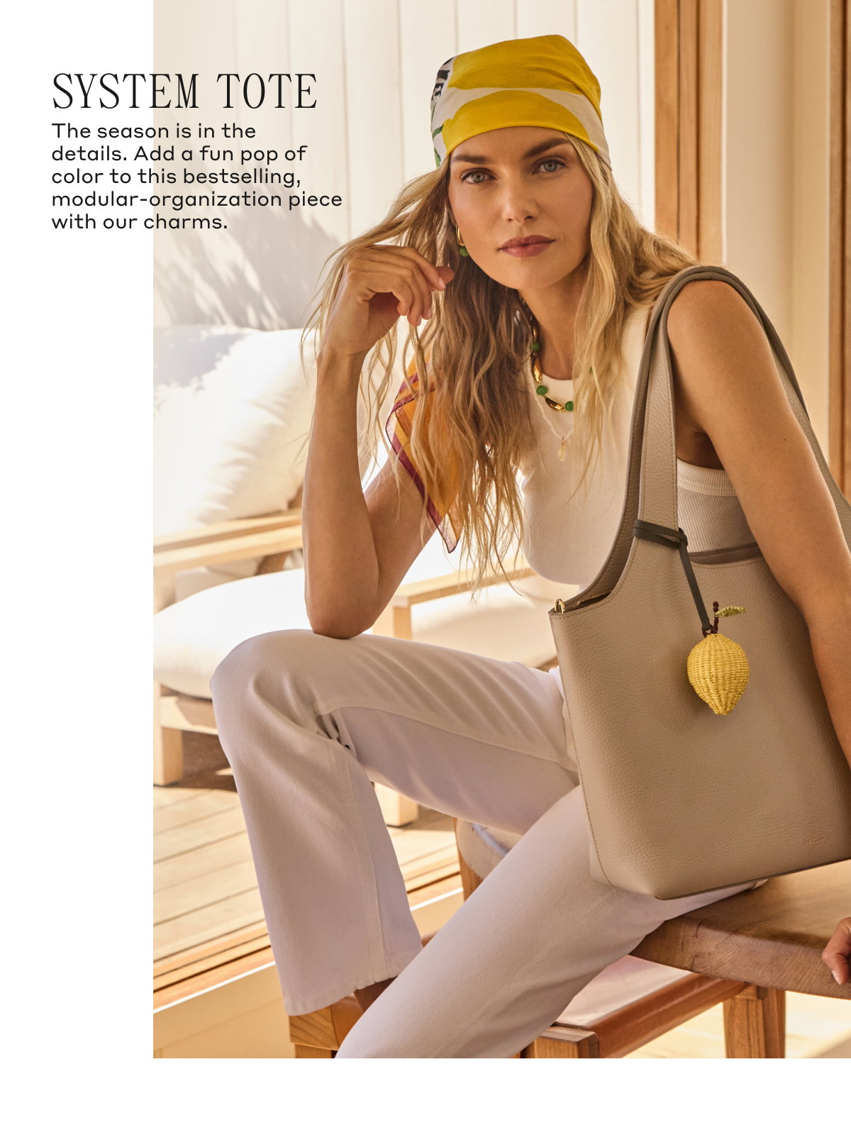 SYSTEM TOTE The season is in the details. Add a fun pop of color to this bestselling, modular-organization piece with our charms.