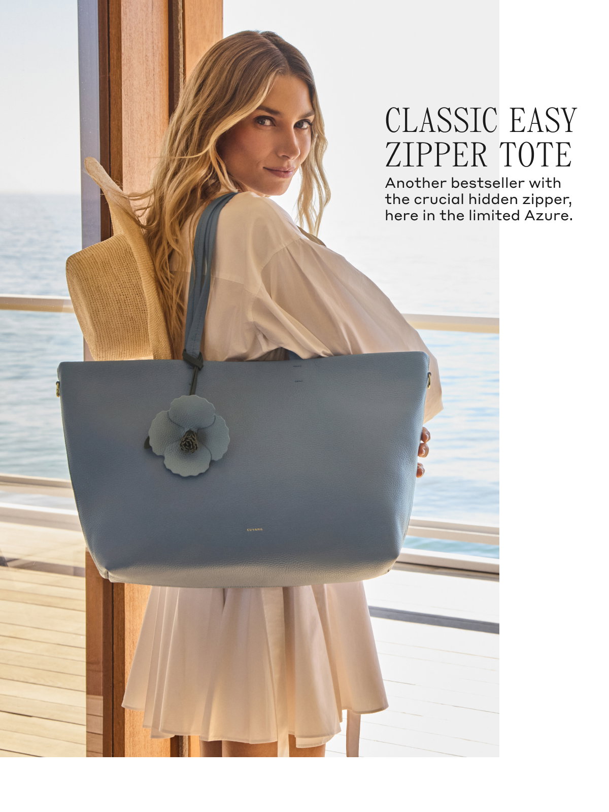 CLASSIC EASY ZIPPER TOTE Another bestseller with the crucial hidden zipper, here in the limited Azure.