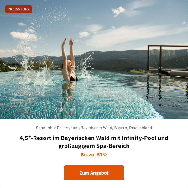 4,5*-Resort im Bayerischen Wald mit Infinity-Pool und großzügigem Spa-Bereich