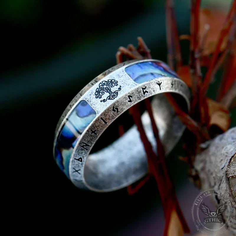 Image of Tree Of Life Stainless Steel Shell Viking Ring