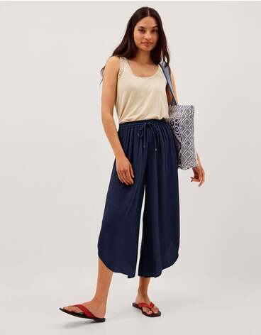 Teri Drawstring Culotte Trousers Blue