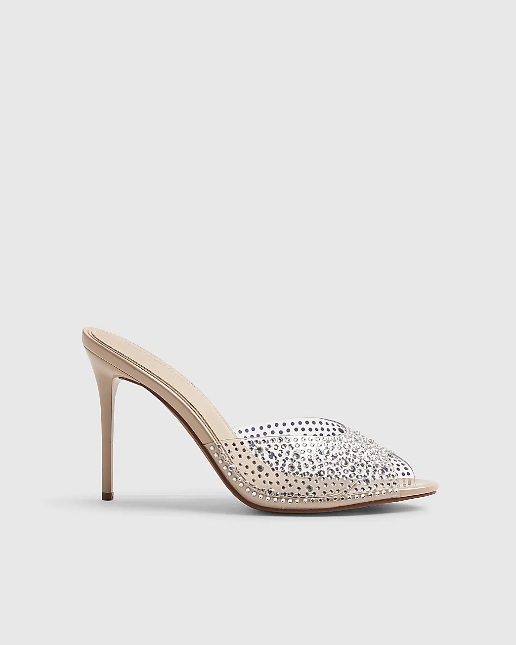 Womens Beige Embellished Perspex Mule Heeled Sandals