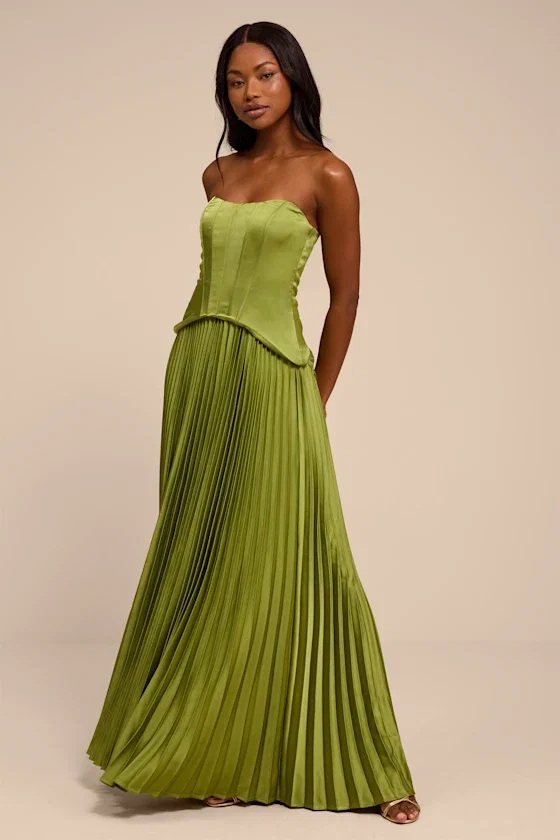 Image of Makani Lime Green Satin Bustier Maxi Dress