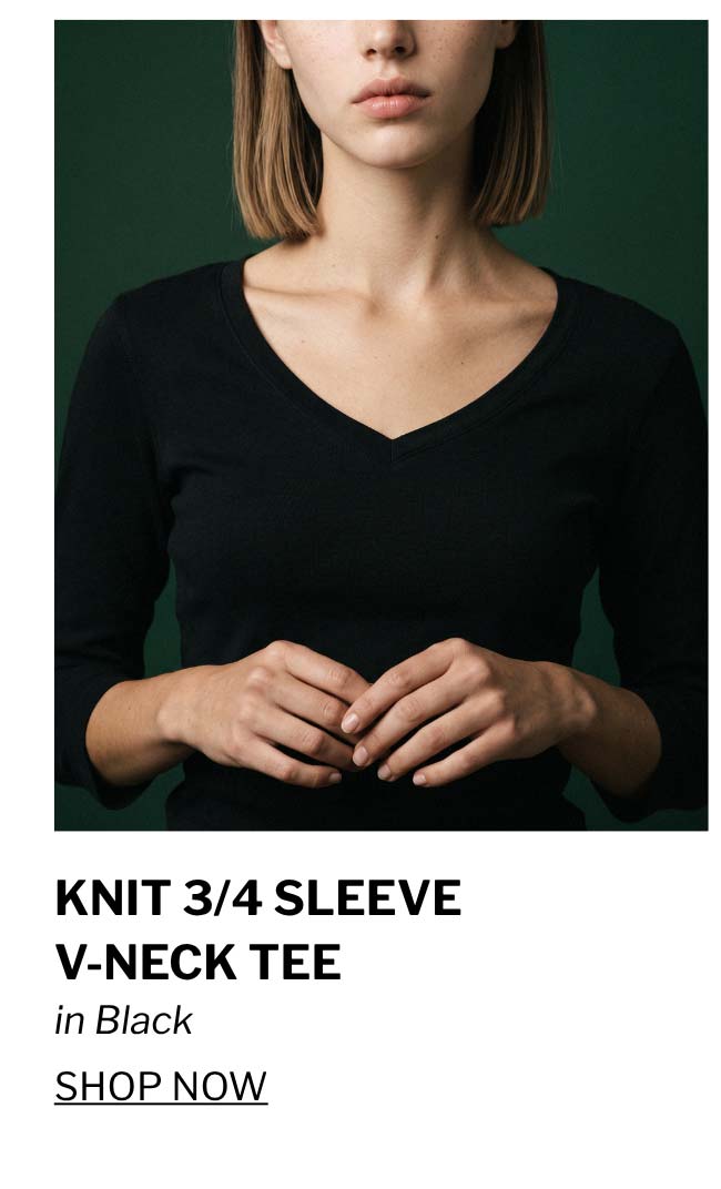 Knit 3/4 Sleeve V-Neck Tee