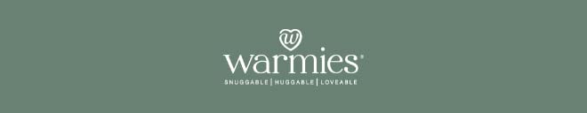 Warmies logo on green. Shop Warmies.