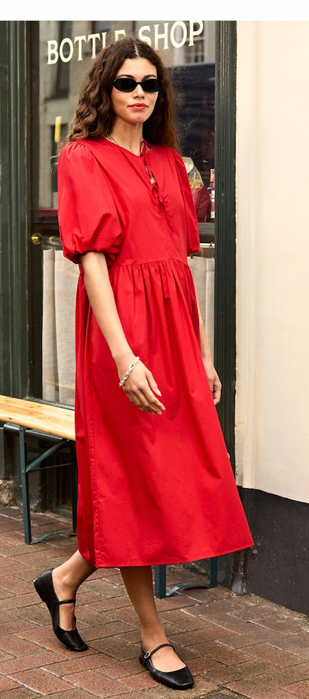 Rose Organic Cotton Tie Midi Dress