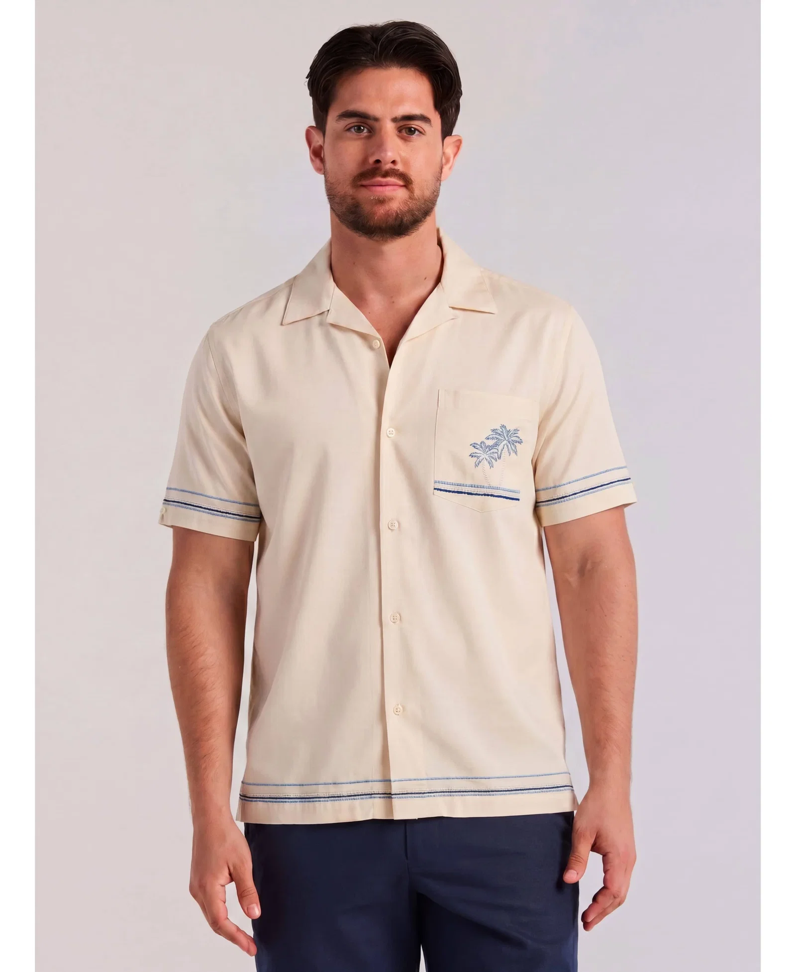 Image of Palm & Border Embroidered Shirt