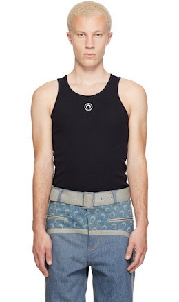 Black Moon Logo Ribbed Jersey Tank Top - Marine Serre