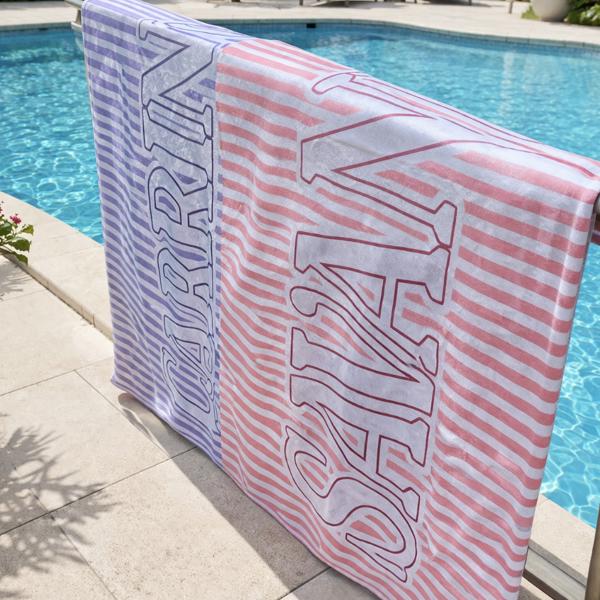 Personalized Pastel Stripes Beach Towel - Two Sizes - 24" x 42" (Small) 30" x 60"  (Premium)