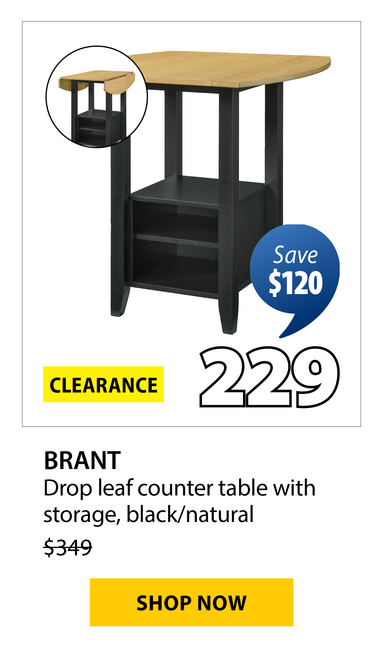 BRANT Drop leaf counter table with storage | Save $120