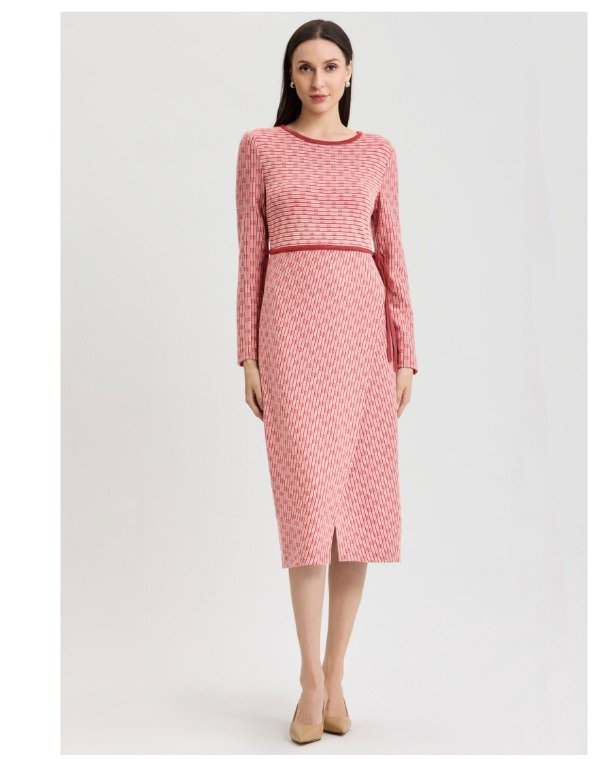 Faux Wrap Contrast Trim Soft Knit Straight Dress
