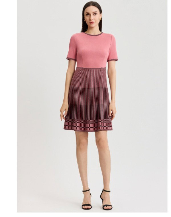 Fit & Flare Striped Hem Soft Knit Dress