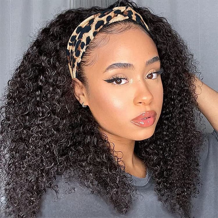 18"=$75.99 Kinky Curly Headband Wig Affordable Human Hair Wigs Easy Wear and Go