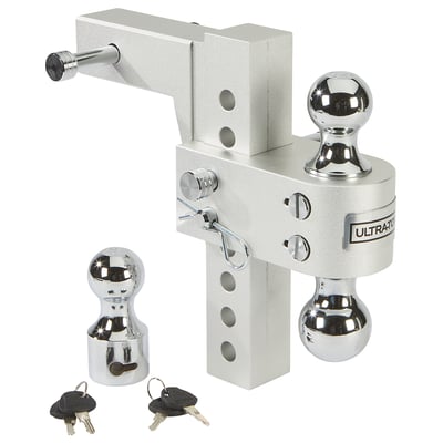 Ultra-Tow 8in. Adjustable Aluminum Dual Ball Mount with Third Ball, Class IV, 12,000-Lb. GTW, 8in. Drop, 8-3/4in. Rise, 2in. Receiver