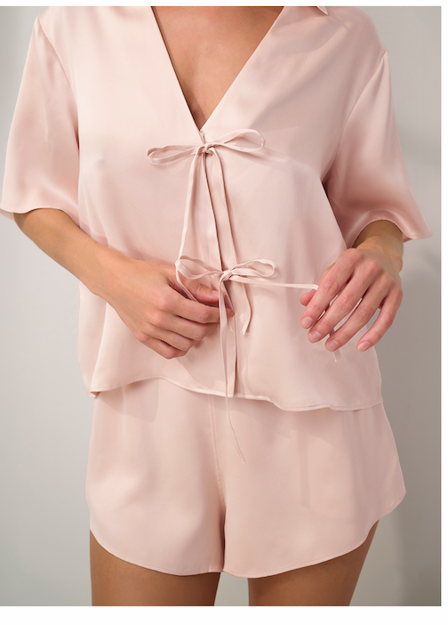 bow front top and shorts set delicate pink 