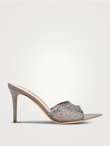 Rania Crystal Mesh And Metallic Leather Mules