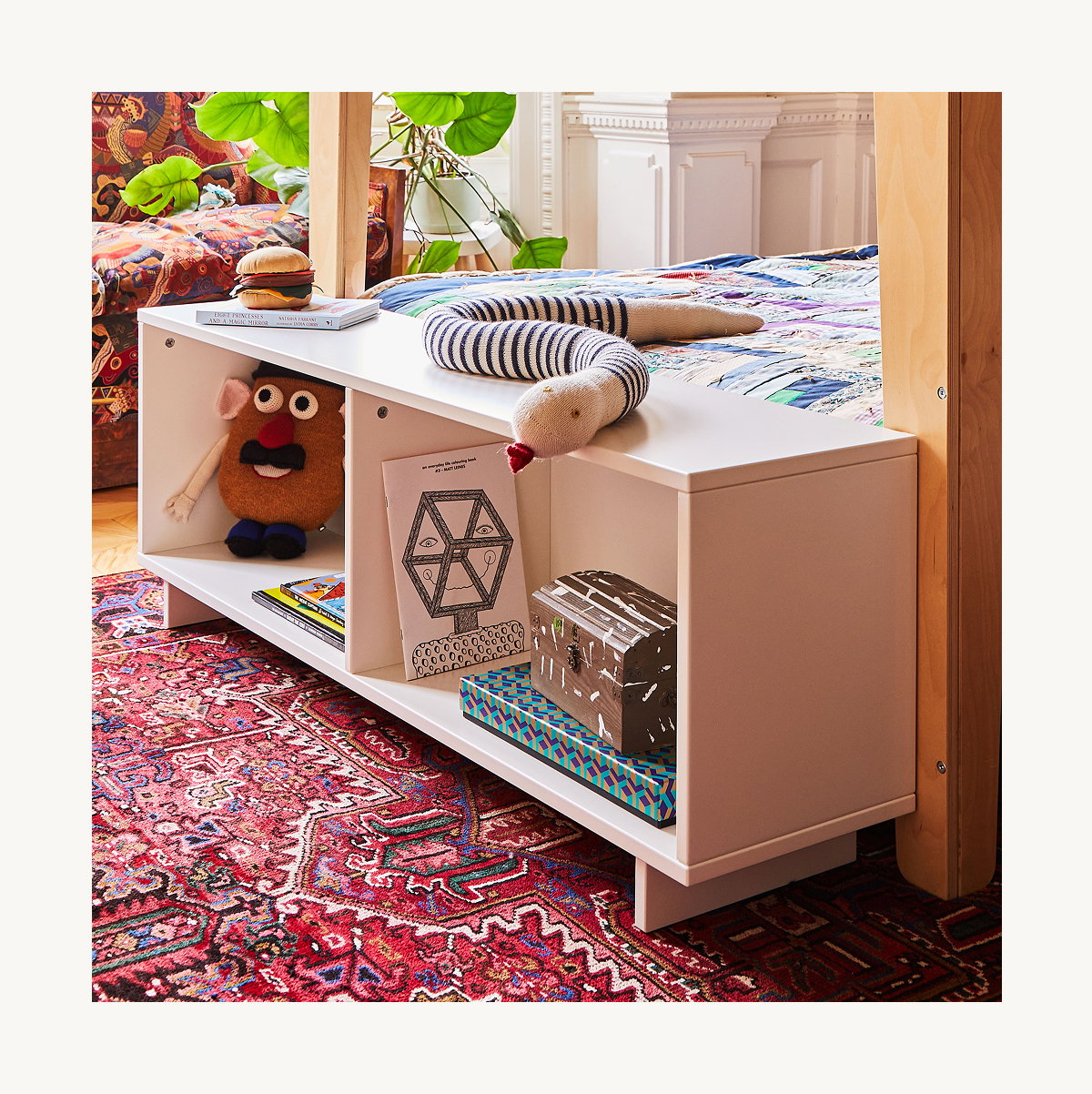 an image of a child's room with a crib and a rainbow
