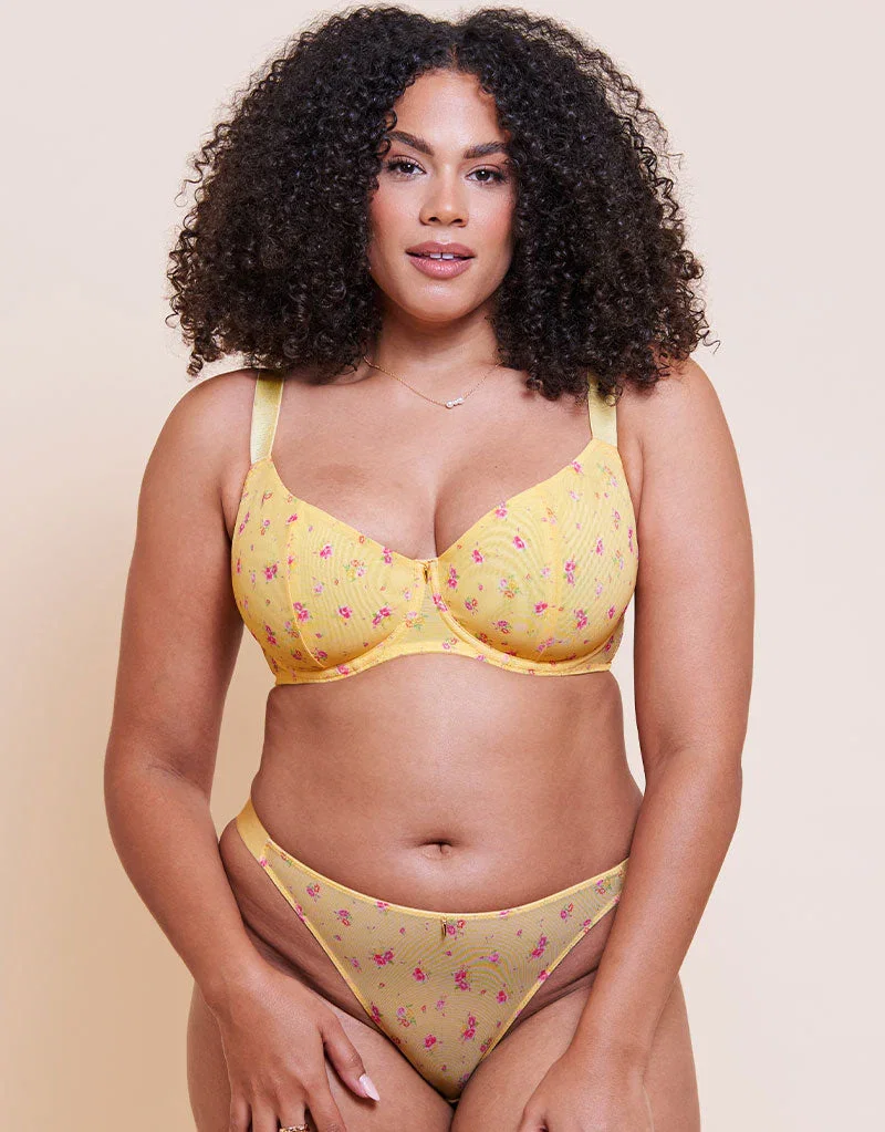 Curvy Kate Cool Cat Scooped Multiway Balcony Bra Yellow Floral