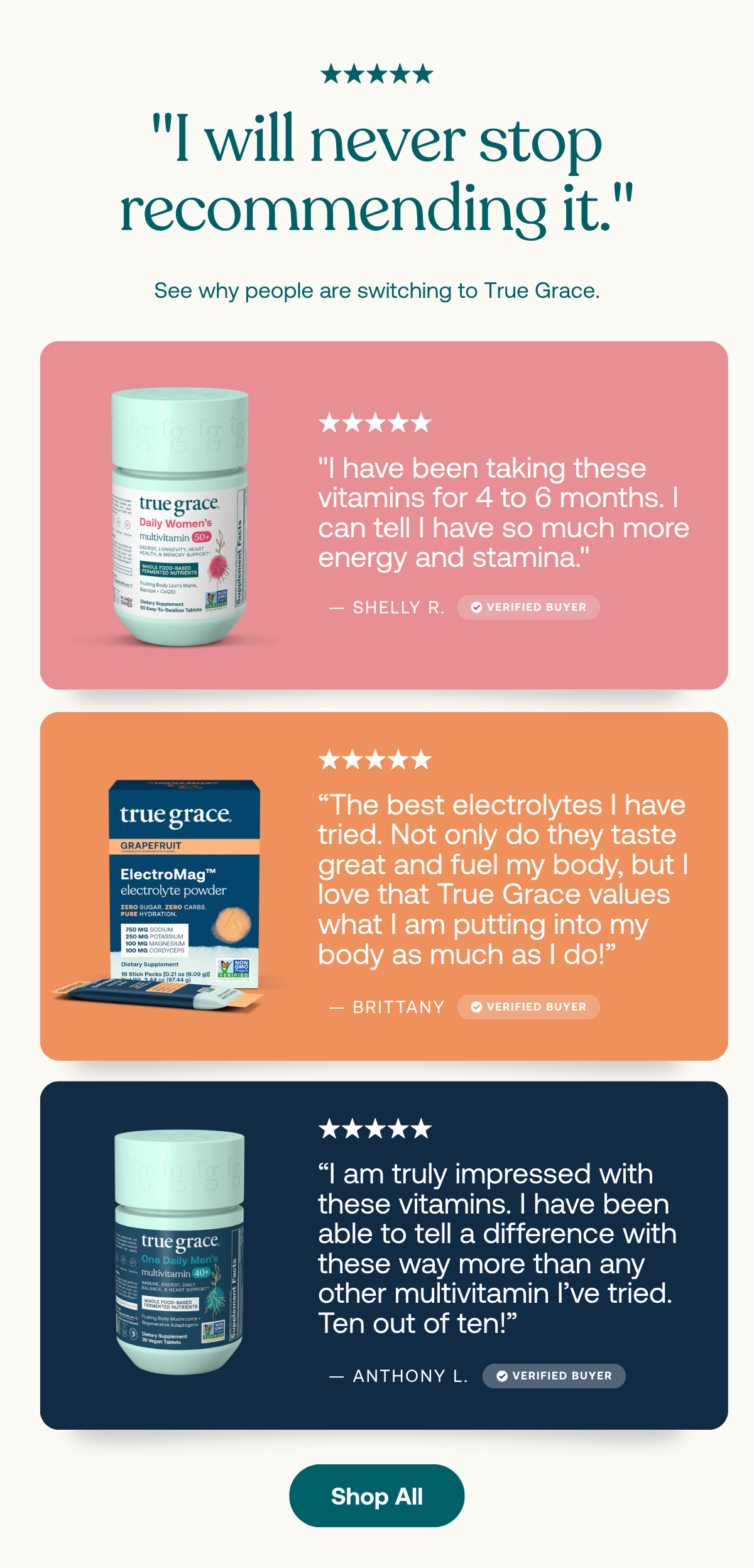 5 Star Reviews from True Grace customers - Shop All