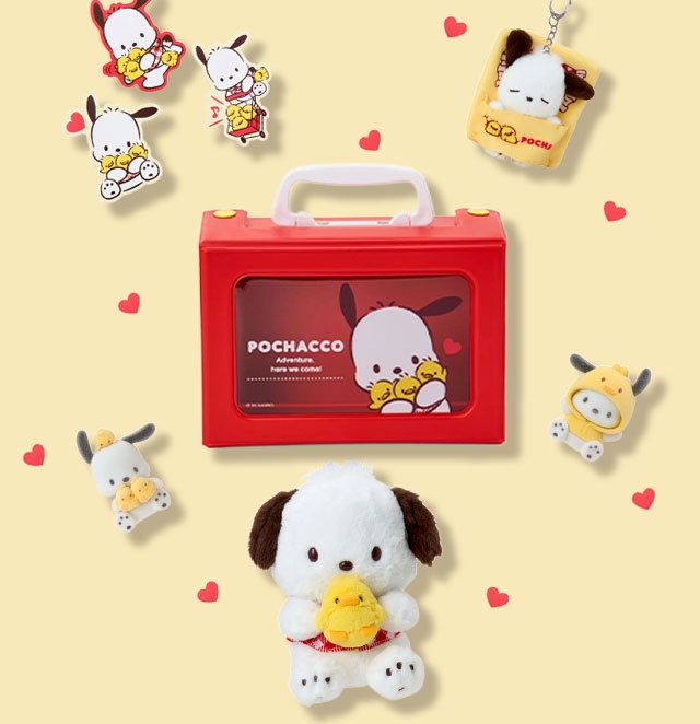 NEW & SUPER CUTE | Pochacco & the Pi-chans | Graphic image of the Pi-chans collection against a butter yellow background.