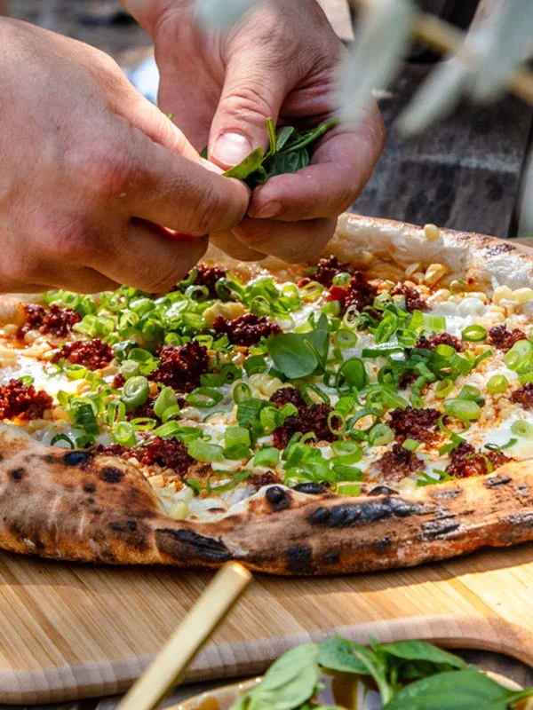 Sweet corn and ’nduja pizza