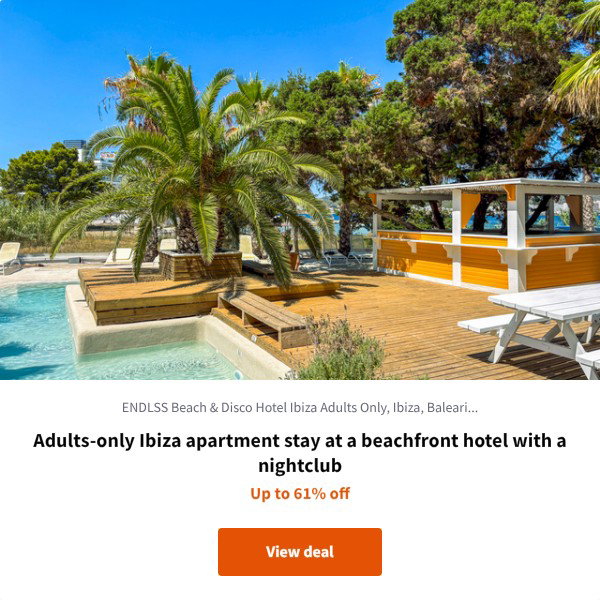 Adults-only Ibiza apartment stay at a beachfront hotel with a nightclub