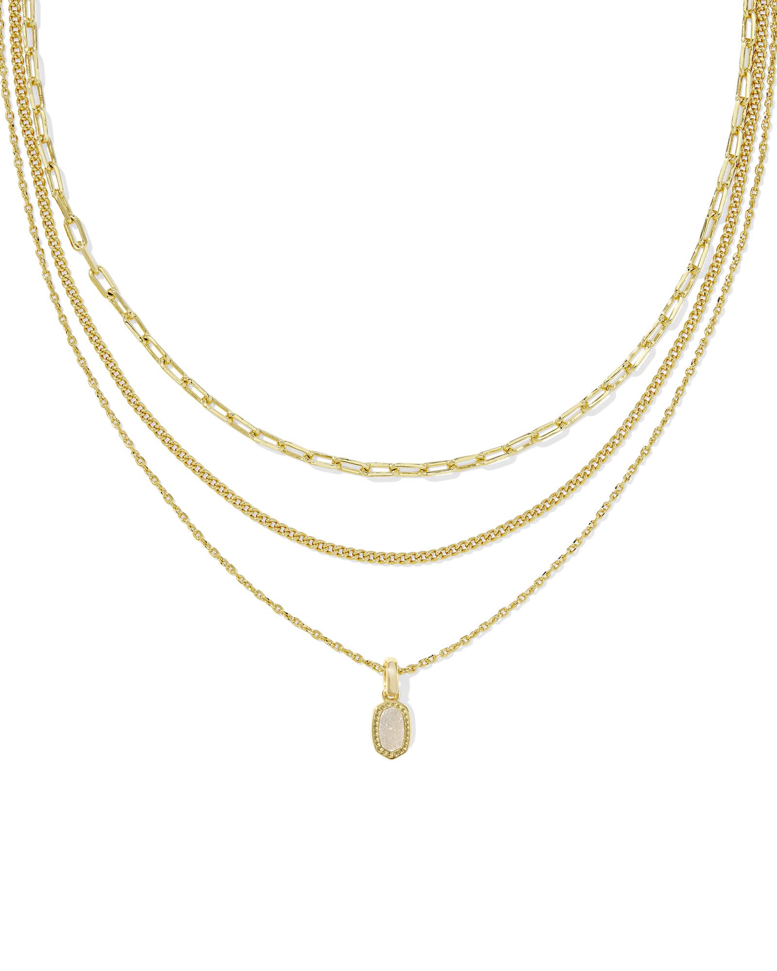 Image of Kendra Scott Mini Elisa Gold Triple Strand Necklace | Drusy