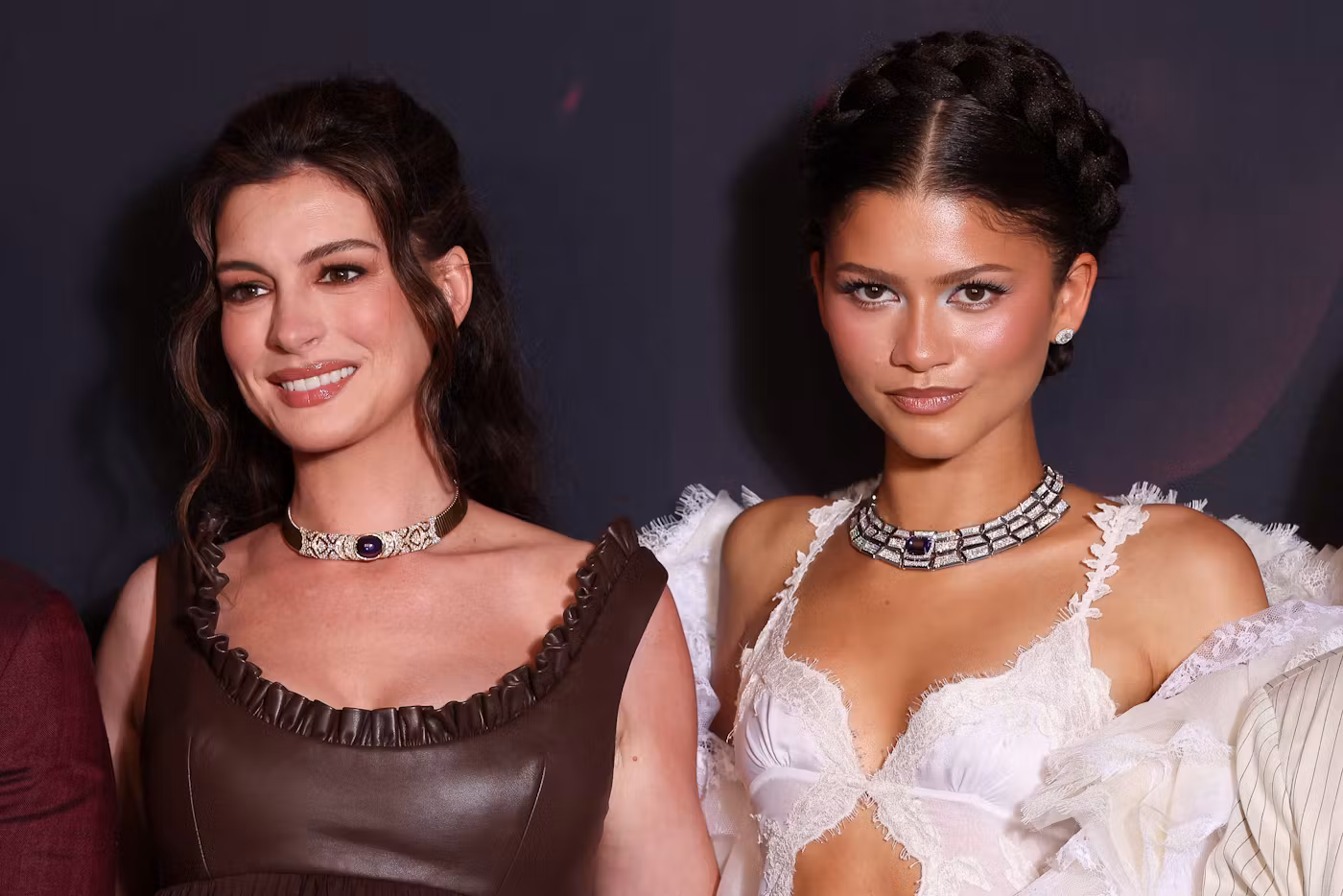 PARIS, FRANCE - JULY 08: (L-R) Anne Hathaway and Zendaya attend "The Odyssey" Paris Premiere on July 08, 2026 in Paris, France. (Photo by Marc Piasecki/WireImage)