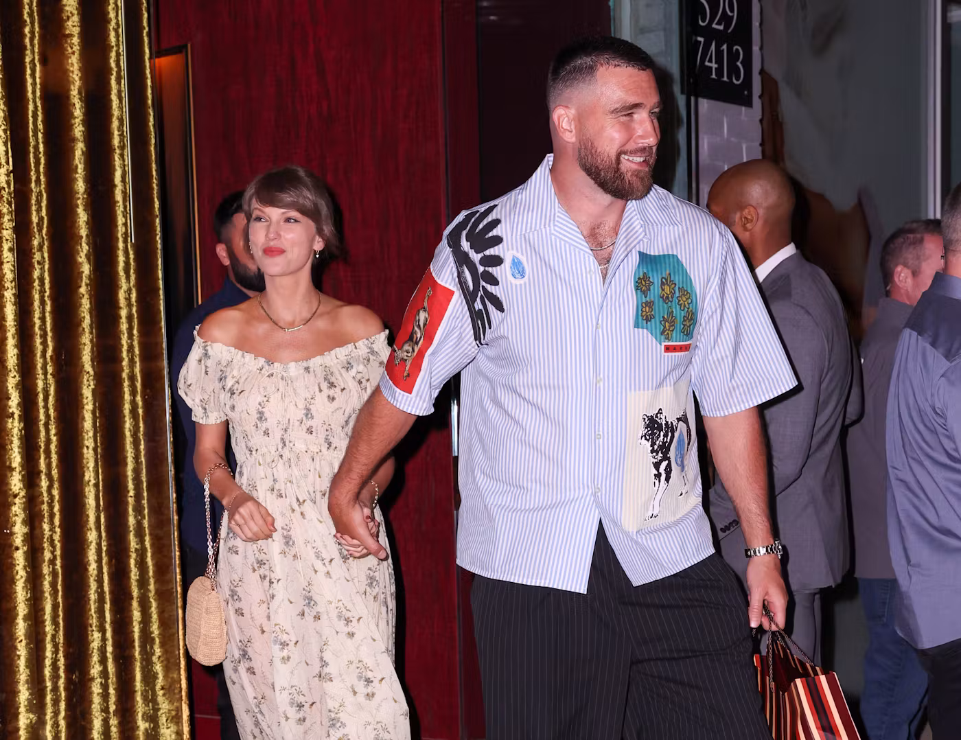 NEW YORK, NY - MAY 15: Taylor Swift and Travis Kelce are seen on May 15, 2026 in New York City.  (Photo by Jason Howard/Bauer-Griffin/GC Images)