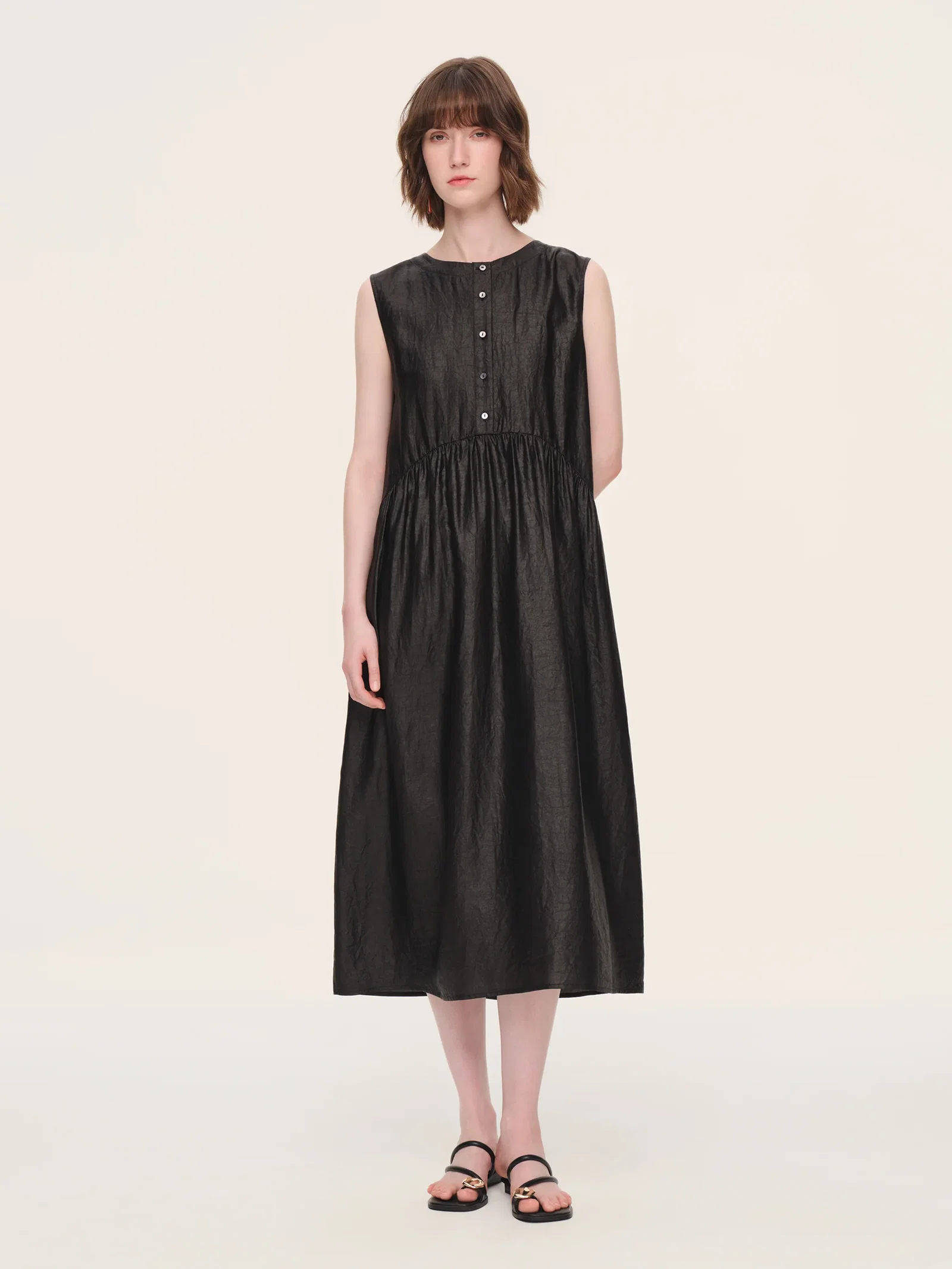 Image of 12MM Gambiered Canton Gauze Reversible Women Sleeveless Maxi Dress