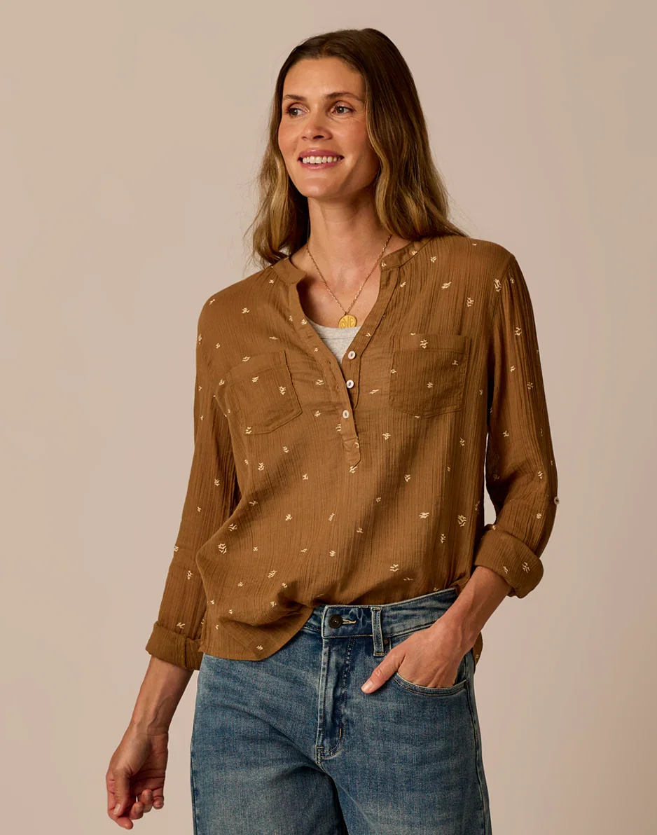 Image of Dylan Gauze Shirt: Walnut Birdsong