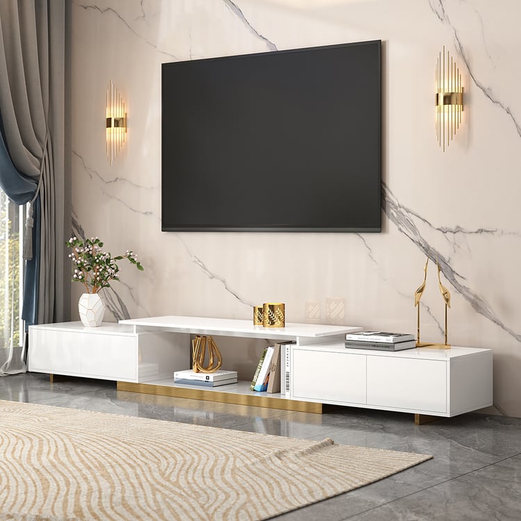 Mordel 63"-94" Extendable White TV Stand with Storage