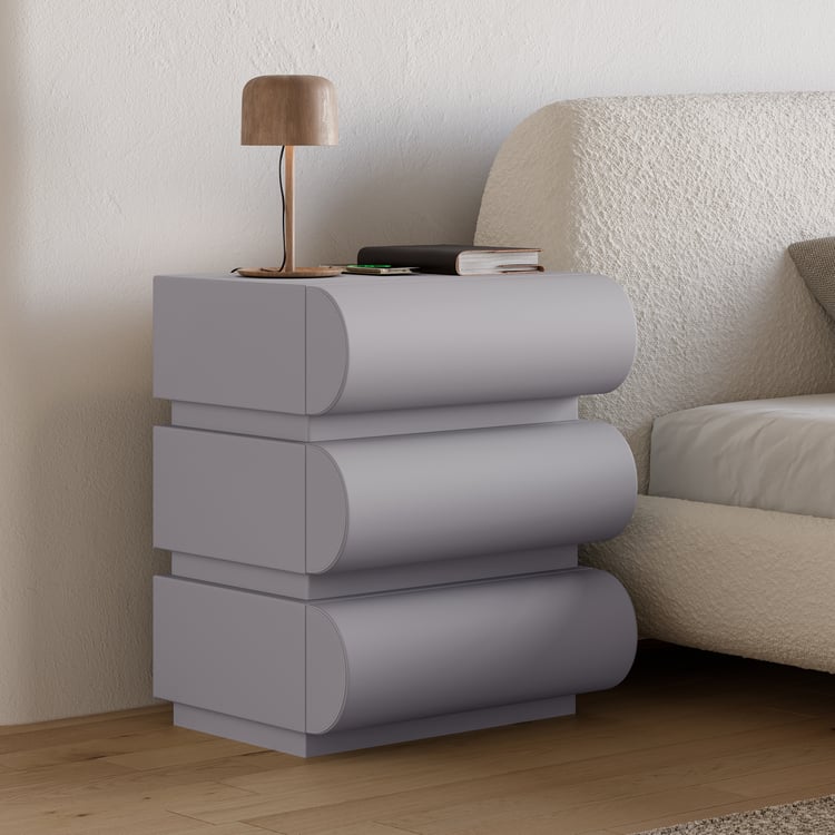 Humply Gray Faux Leather 3-Drawer Nightstand with Charging Station