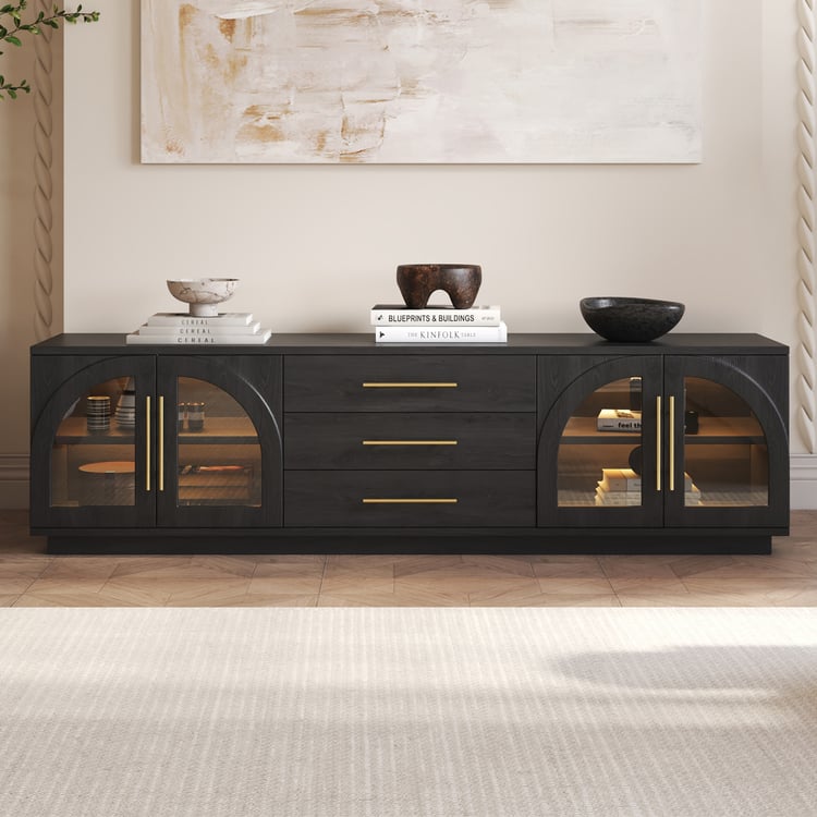 Arune 72" Arched Glass Doors TV Stand with Storage and LED
