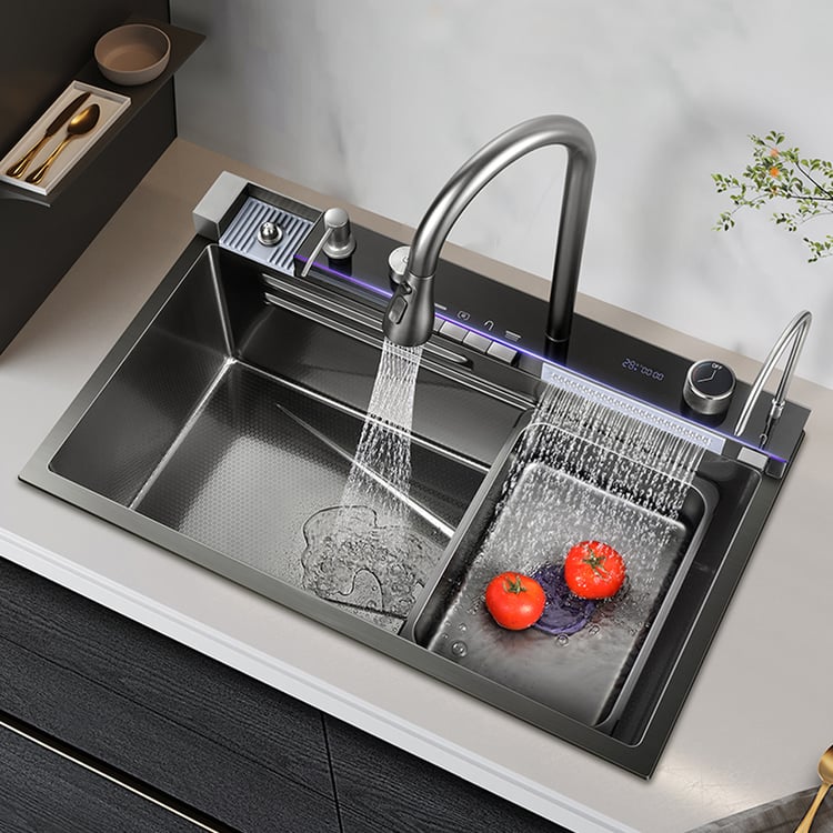 29" Black Drop-in Workstation Kitchen Sink with Faucet Single Bowl Stainless Steel
