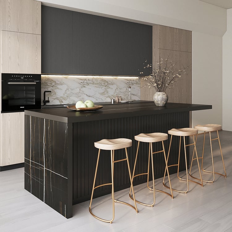 Modern 72" Wood Kitchen Island with Storage, Black