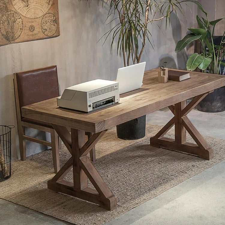Modern Farmhouse 59" Walnut Pine Wood Desk