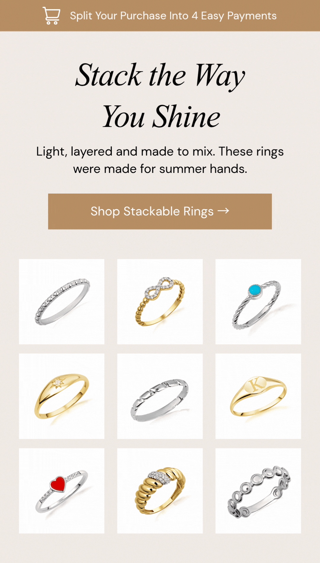 Stack the Way You Shine.  Light, layered and made to mix. These rings were made for summer hands.