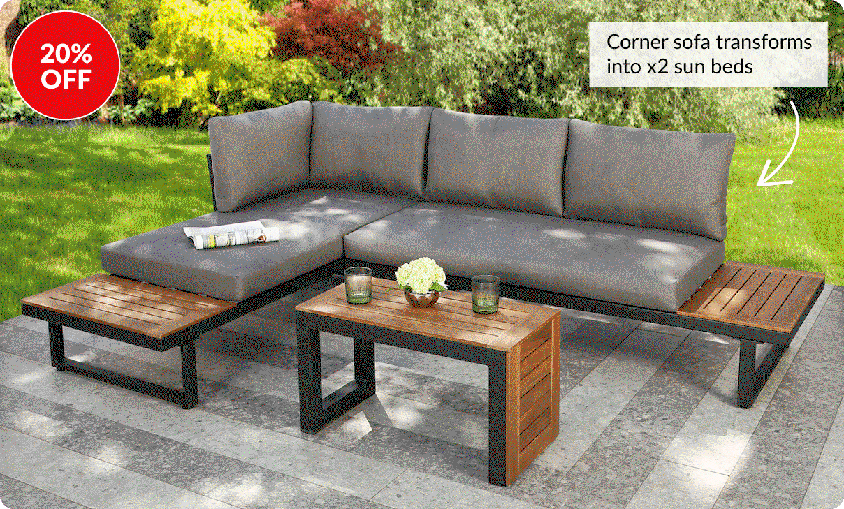 20% off. Corner sofa transforms into x2 sun beds