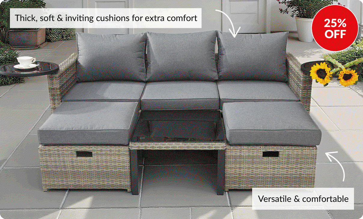 25% off. Thick, soft and inviting cushions for extra comfort. versatile and comfortable