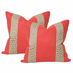 Coral With Greek Key Trim - Set of 2