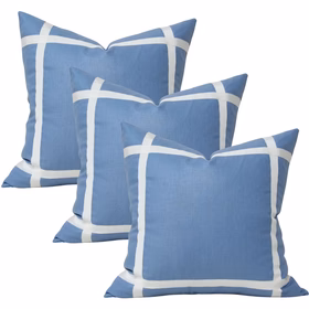 Hampton Blue Glazed Linen with Off-White Ribbon - Set of 3