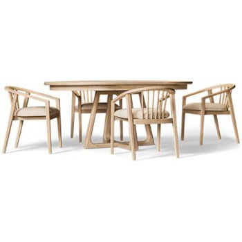 Carmella 5 Piece Dining Set - Round Table with 22"" Leaf - Four Spindle Back Upholstered Chairs - Seats 4